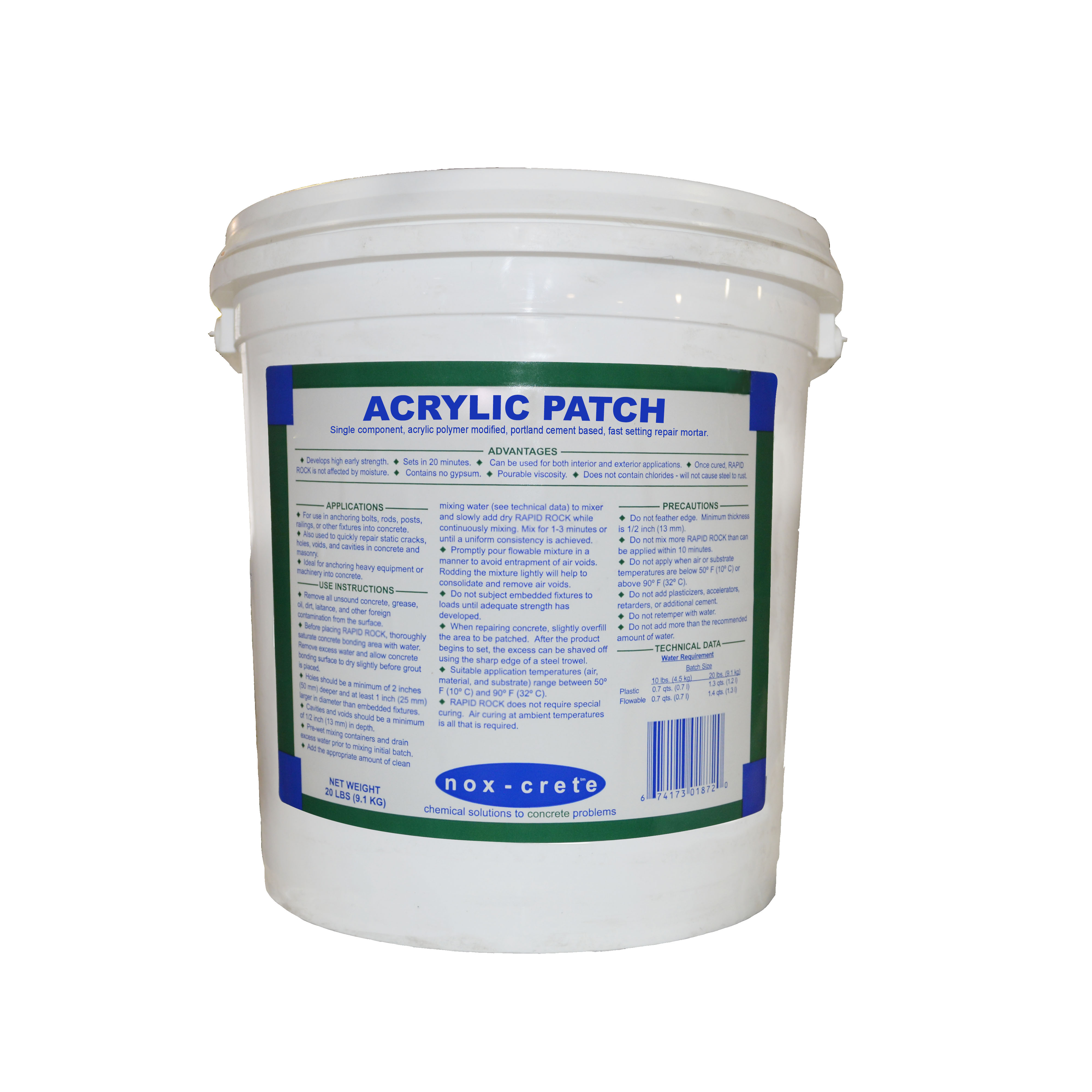 Repair mortar Acrylic Patch is single component, and fast setting
